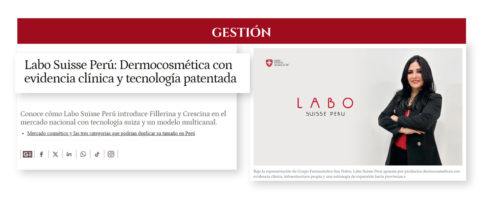 Labo Suisse Perú: innovación suiza con respaldo clínico llega al mercado dermocosmético peruano